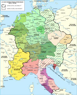 Mapa del Sacro Imperio Romano Germánico hacia el año 1000