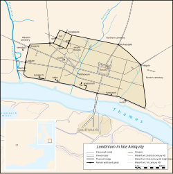Mapa de la ciudad de Londinium durante la época tardía del Imperio romano