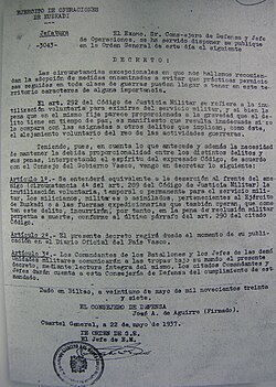 Decreto oficial firmado por José Antonio Aguirre en 1937