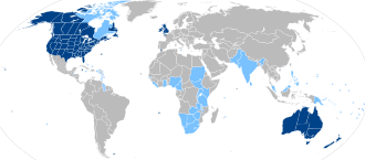 Mapa de países donde el inglés es idioma oficial o nativo