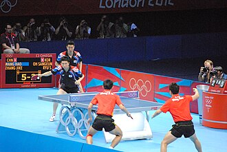 Partido de dobles de tenis de mesa en los Juegos Olímpicos de Londres 2012