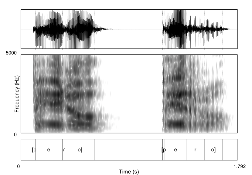 Espectrograma comparativo de vibrante simple y múltiple