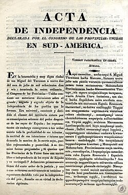 Acta de Independencia declarada en Sudamérica con versión en aymara