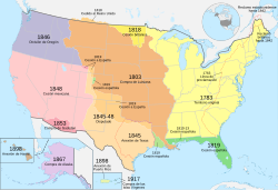 Mapa general de las adquisiciones territoriales históricas de los Estados Unidos