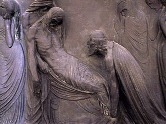 Detalle del relieve El Entierro de Cristo en Barcelona