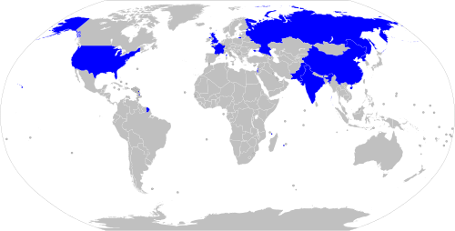 Mapa conceptual de las potencias nucleares y estados sin armas nucleares