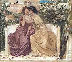 Pintura de Safo y Erina en un jardín