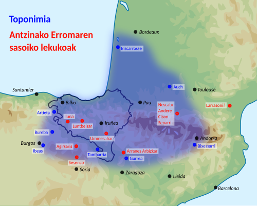 Mapa de rastros geográficos del euskera