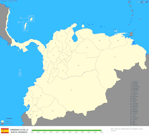 Animación de los cambios territoriales de Colombia