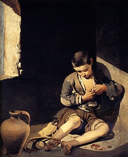 Pintura que representa a un mendigo en la época