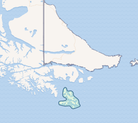 Ubicación y extensión geográfica del Parque Nacional Cabo de Hornos en los archipiélagos australes de Chile.