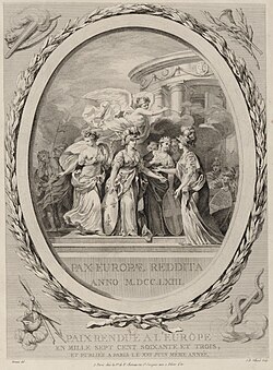Grabado alegórico del Tratado de París de 1763