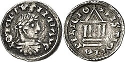 Moneda carolingia o denario acuñado durante el reinado de Lotario I