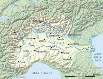 Representación cartográfica de la cuenca del río Po