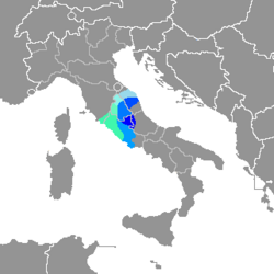 Distribución geográfica de las variedades centrales de las lenguas italianas