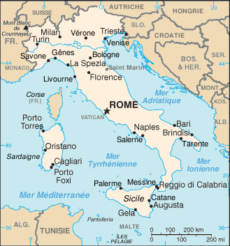 Mapa de localización geográfica de Italia en Europa
