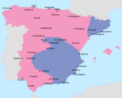 Mapa de la guerra civil española en julio de 1938