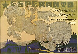 Cartel histórico del V Congreso Universal de Esperanto celebrado en Barcelona en 1909