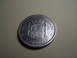 Moneda de 2 pesetas emitida en 1869