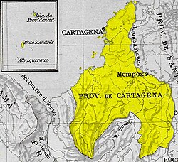 Mapa cartográfico antiguo de la Provincia de Cartagena