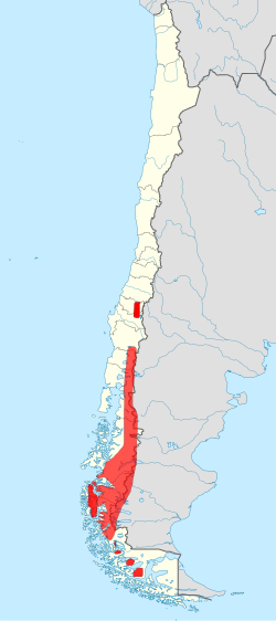 Mapa de distribución geográfica del huemul en el sur de Chile y Argentina