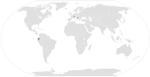 Mapa mundial indicando las regiones que emplean la figura de los cantones