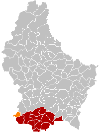 Mapa de Luxemburgo con Pétange en Naranja