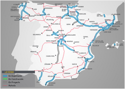 Mapa de la red española de autopistas de peaje en 2012
