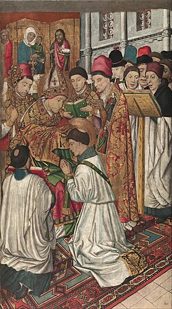 Tabla de San Vicente ordenado por san Valero del retablo de San Vicente de Sarriá.