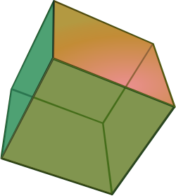 Representación de un cubo regular en perspectiva tridimensional.