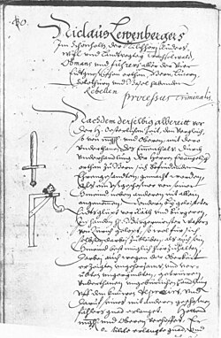 Documento con la sentencia a muerte de Nicolás Leuenberger