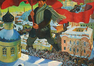 Pintura histórica titulada Kustodiev Los Bolcheviques
