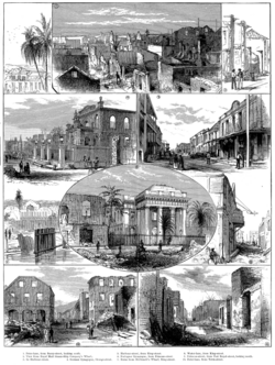 Ruinas del incendio de 1882 que afectó a la mitad inferior de la ciudad de Kingston.