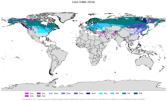 Mapa de localización global de los climas continentales