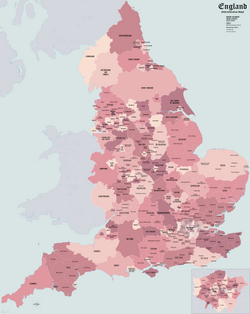 Mapa de los 326 distritos de Inglaterra