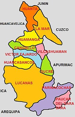 Mapa político de las provincias que conforman Ayacucho.