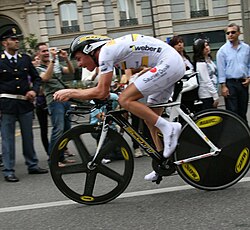 Riccardo Riccò con la maglia bianca en el Giro de Italia 2008