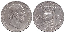 Moneda de 2,5 florines de 1872 con la efigie de Guillermo III