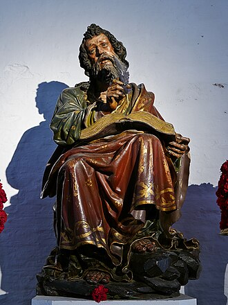 Escultura de madera policromada del siglo XVII en la Iglesia de San Marcos en Sevilla