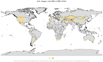 Mapa de distribución mundial del clima estepario BSk