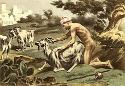 Representación artística clásica de un hombre y un animal