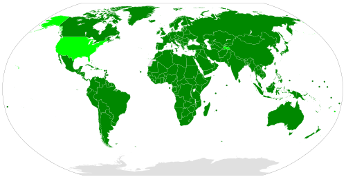 Mapa mundial indicando el estatus de firma y ratificación de los Estados Partes del tratado