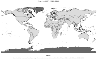 Mapa que muestra la distribución del clima gélido en los casquetes polares