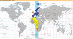 Mapa que muestra la extensión geográfica del huso horario UTC+1