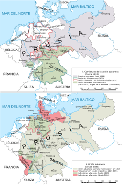Divisiones aduaneras en Alemania antes de 1834 y Zollverein a partir de su formación