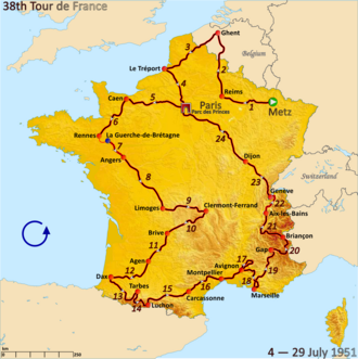 Ciclistas participando en el Tour de Francia 1951