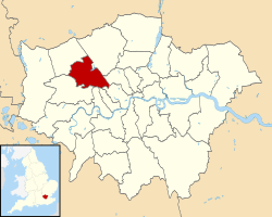Ubicación del Municipio de Brent entre las subdivisiones administrativas del Gran Londres