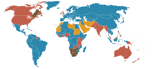 Mapa de países que utilizan el derecho continental