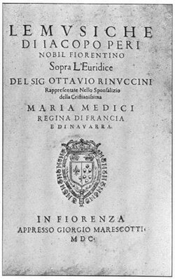 Portada de la primera edición de Eurídice de Jacopo Peri