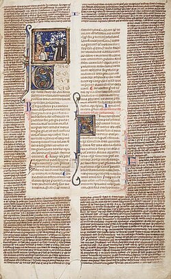 Página manuscrita histórica de las Decretales con anotaciones marginales o Glossa.